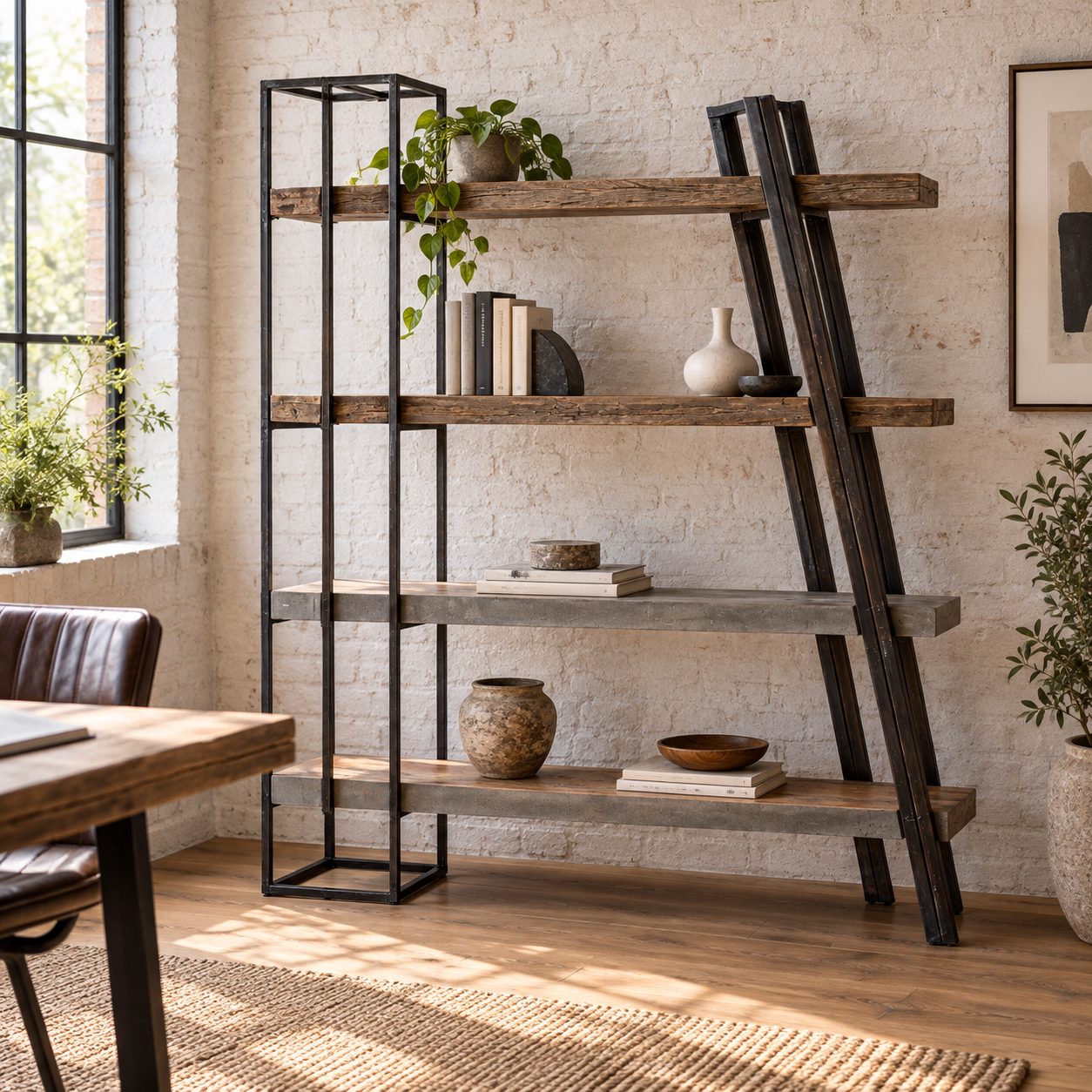 Libreria Manchester in legno di mango e acciaio