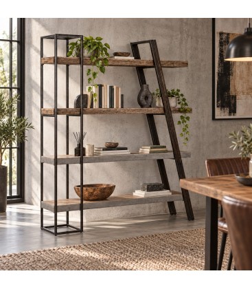 Libreria Manchester in legno di mango e acciaio