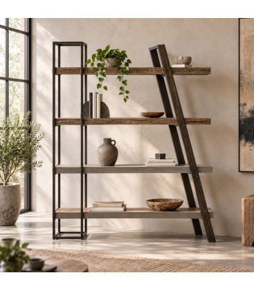 Libreria Manchester in legno di mango e acciaio