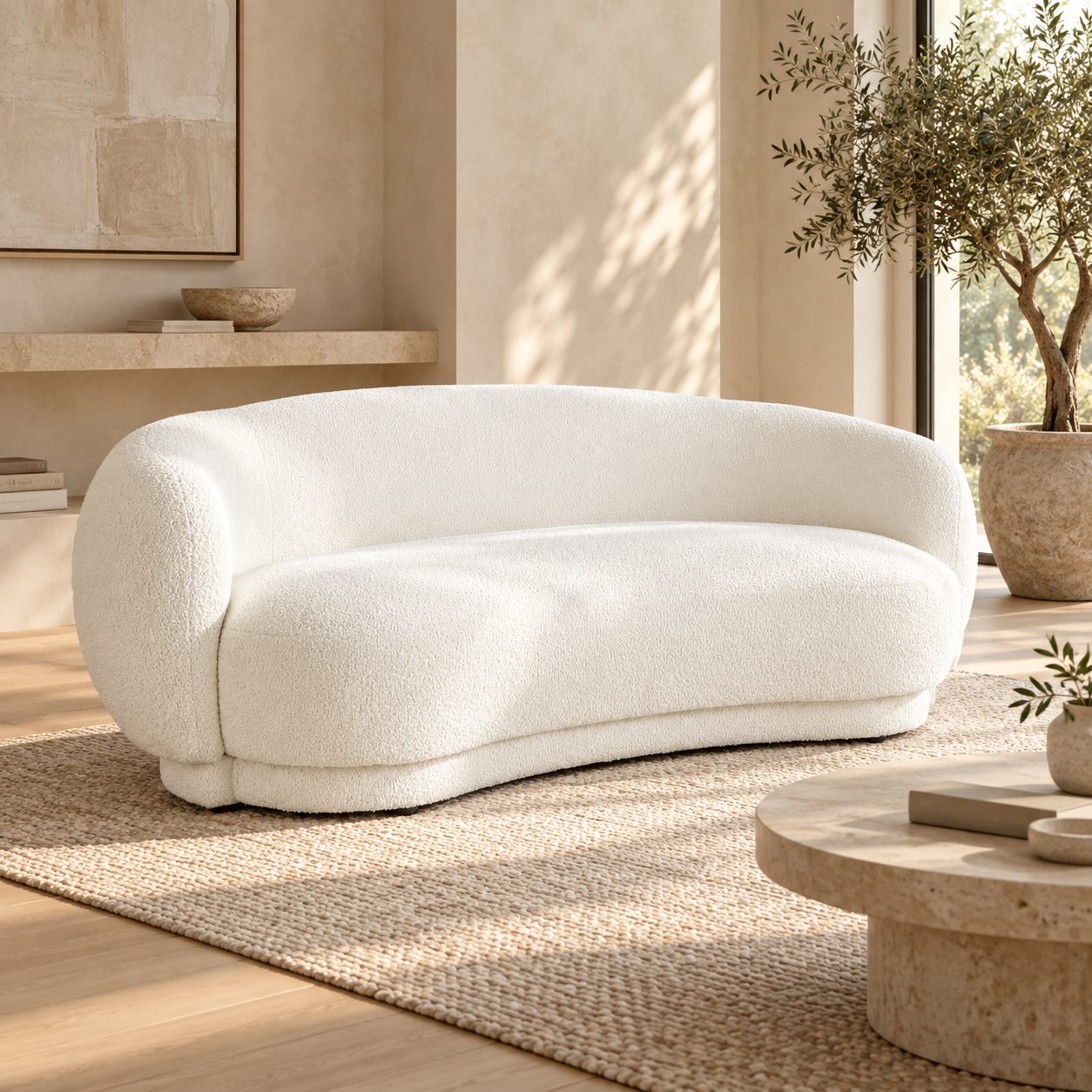 Divano 2 posti Tecla bianco con rivestimento effetto bouclé