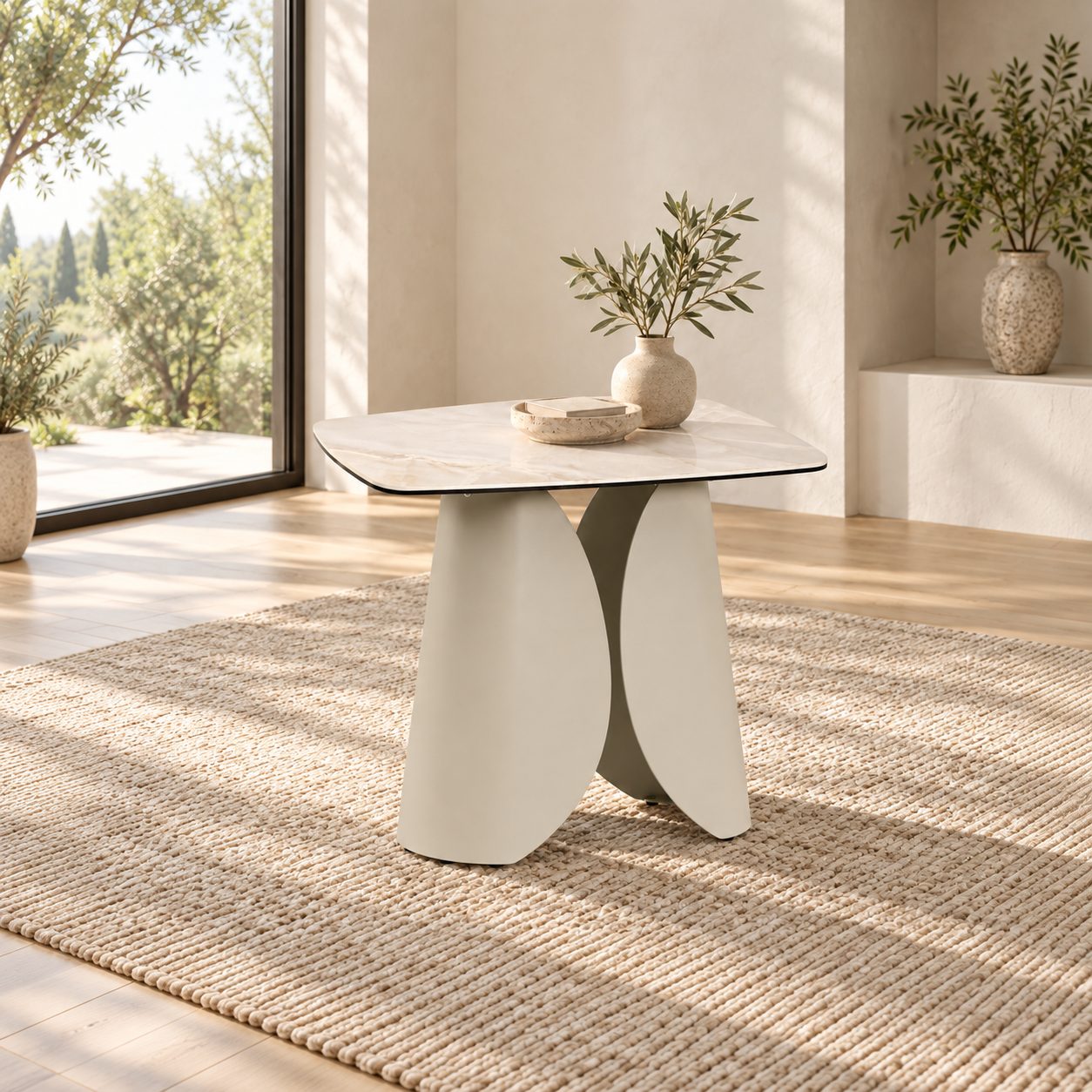 Tavolino Ardis 50x50 beige chiaro con piano in ceramica effetto onice - 50X50 Beige Chiaro - vista ambientata principale