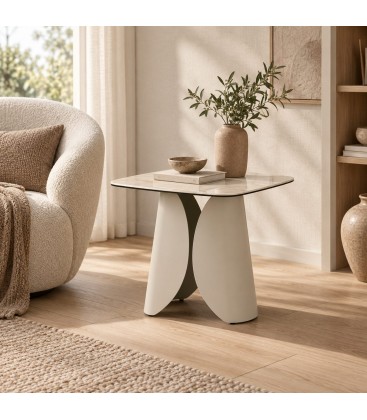 Tavolino Ardis 50x50 beige chiaro con piano in ceramica effetto onice - 50X50 Beige Chiaro - vista ambientata alternativa