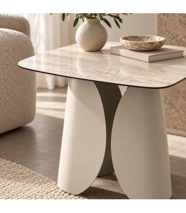 Tavolino Ardis 50x50 beige chiaro con piano in ceramica effetto onice - 50X50 Beige Chiaro - dettaglio materiali e finiture