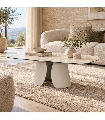 Tavolino Ardis 120x60 beige chiaro con piano in ceramica effetto onice