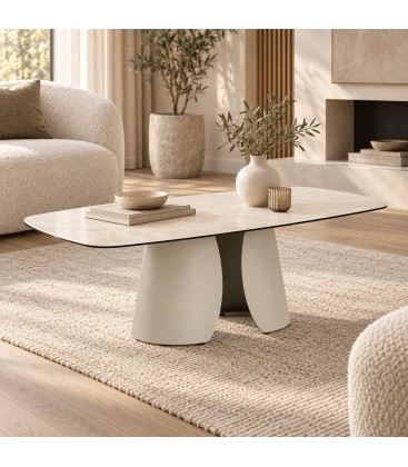 Tavolino Ardis 120x60 beige chiaro con piano in ceramica effetto onice