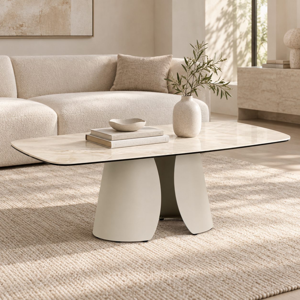 Tavolino Ardis 120x60 beige chiaro con piano in ceramica effetto onice