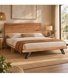 Letto 2 posti Aron con struttura in legno di acacia - 0745658 - vista ambientata principale