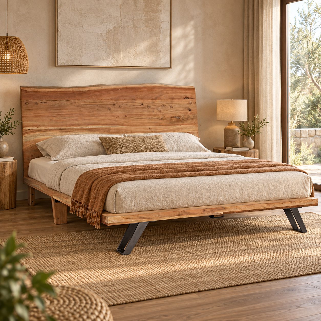 Letto 2 posti Aron con struttura in legno di acacia - 0745658 - vista ambientata principale