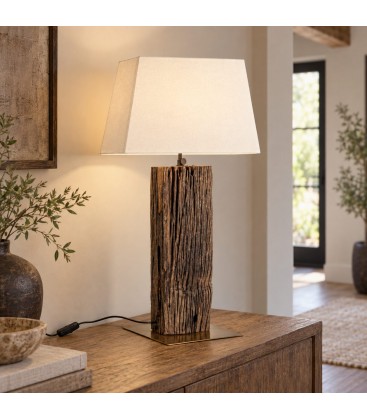 Lampada da tavolo Hugo ottone bianco H85 in teak riciclato