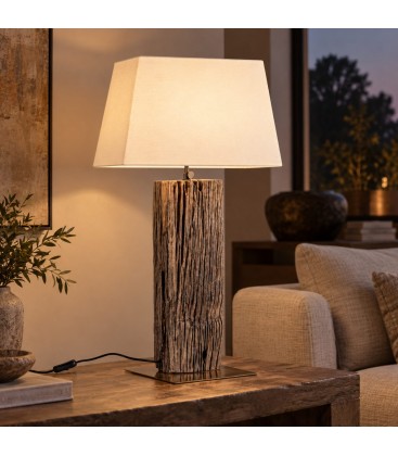 Lampada da tavolo Hugo ottone bianco H85 in teak riciclato