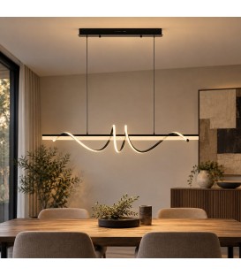 Lampadario Alken nero 100x18 con LED integrato e profilo ondulato - Nero - vista ambientata alternativa