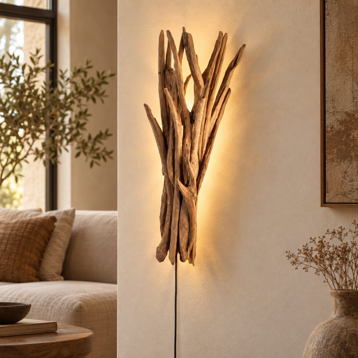 Lampada da parete Ace naturale H78 in teak riciclato