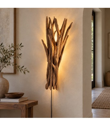 Lampada da parete Ace naturale H78 in teak riciclato