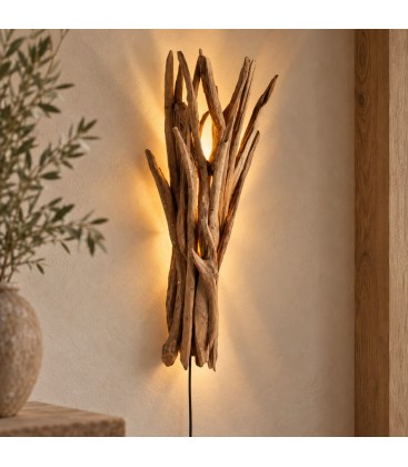Lampada da parete Ace naturale H78 in teak riciclato