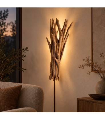 Lampada da parete Ace naturale H78 in teak riciclato