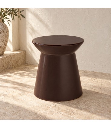 Tavolino decorativo Baraki marrone h45 in ceramica smaltata