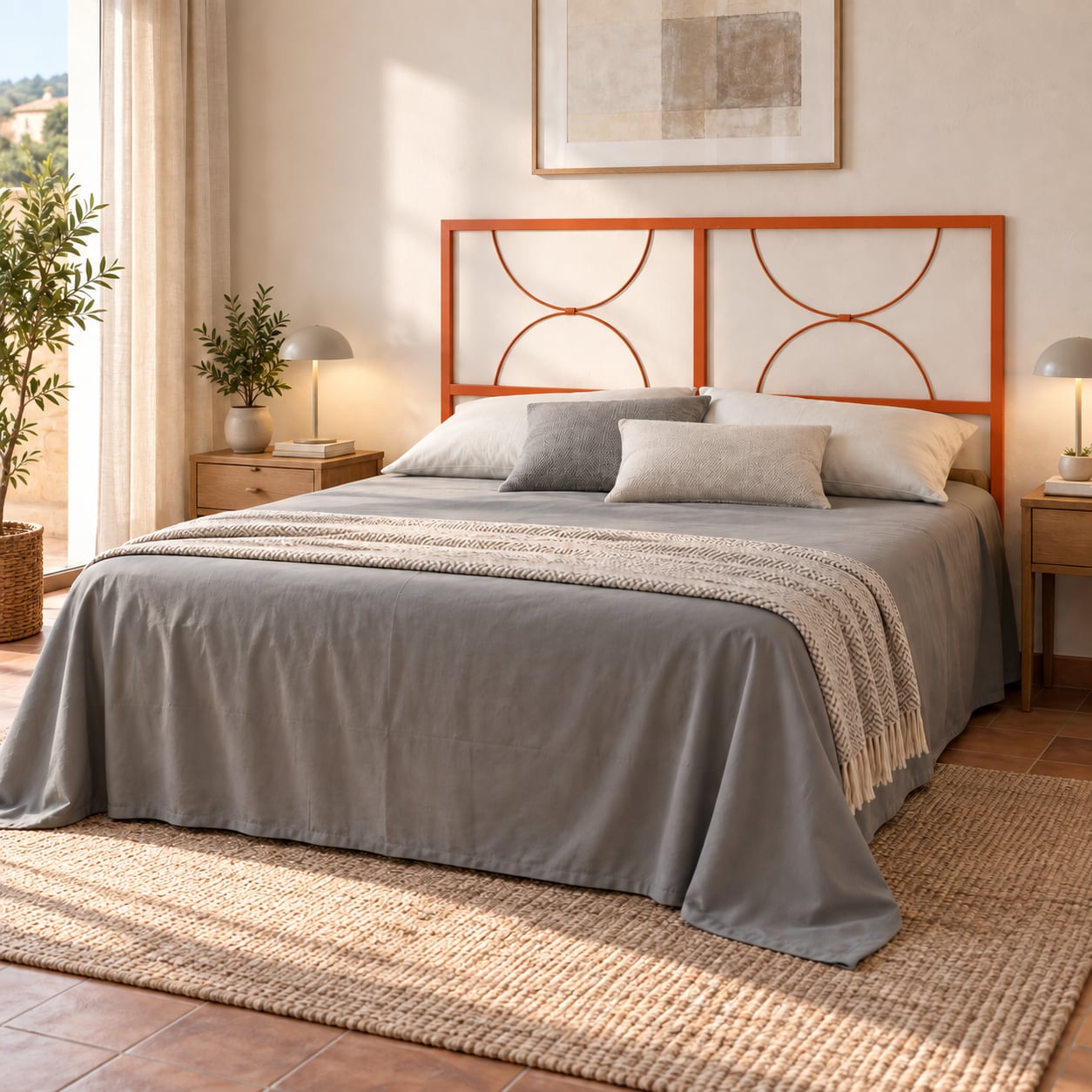 Testata letto matrimoniale in ferro Koris - Arancio Rame - copertina ambientata