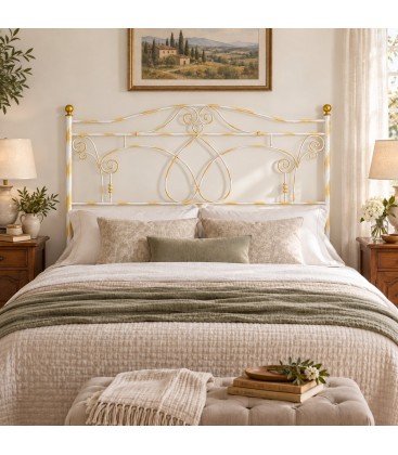 Testata letto matrimoniale in ferro battuto Ester - Bianco oro - copertina della finitura