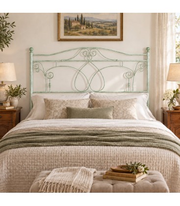 Testata letto matrimoniale in ferro battuto Ester - Verde - Shabby Chic - copertina della finitura