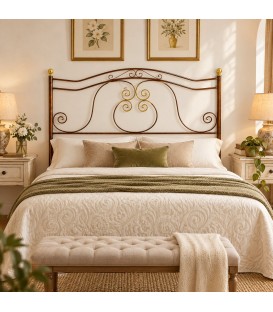 Testata letto matrimoniale in ferro battuto Barocco - Oro ducato - copertina ambientata