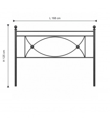 Testata letto matrimoniale in ferro battuto Rossana - Nero opaco - dimensioni L 168 × H 125 cm