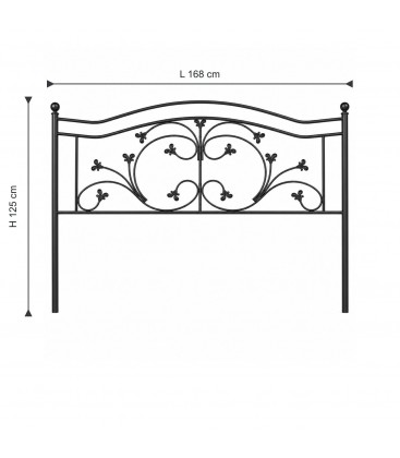 Testata letto matrimoniale in ferro battuto Foglie - Nero opaco - dimensioni L 168 × H 125 cm