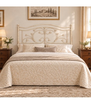 Testata letto matrimoniale in ferro battuto Foglie - Avorio anticato - copertina della finitura
