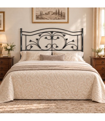 Testata letto matrimoniale in ferro battuto Foglie - Nero lucido - copertina della finitura