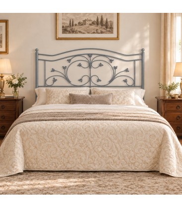 Testata letto matrimoniale in ferro battuto Foglie - Grigio Finestra - copertina della finitura