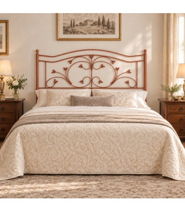 Testata letto matrimoniale in ferro battuto Foglie - Arancio Rame - copertina della finitura