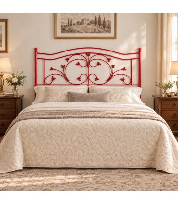Testata letto matrimoniale in ferro battuto Foglie - Rosso - copertina della finitura
