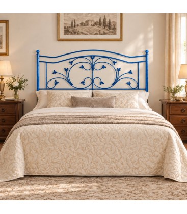 Testata letto matrimoniale in ferro battuto Foglie - Blu - copertina della finitura