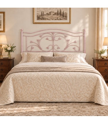 Testata letto matrimoniale in ferro battuto Foglie - Rosa - Shabby Chic - copertina della finitura