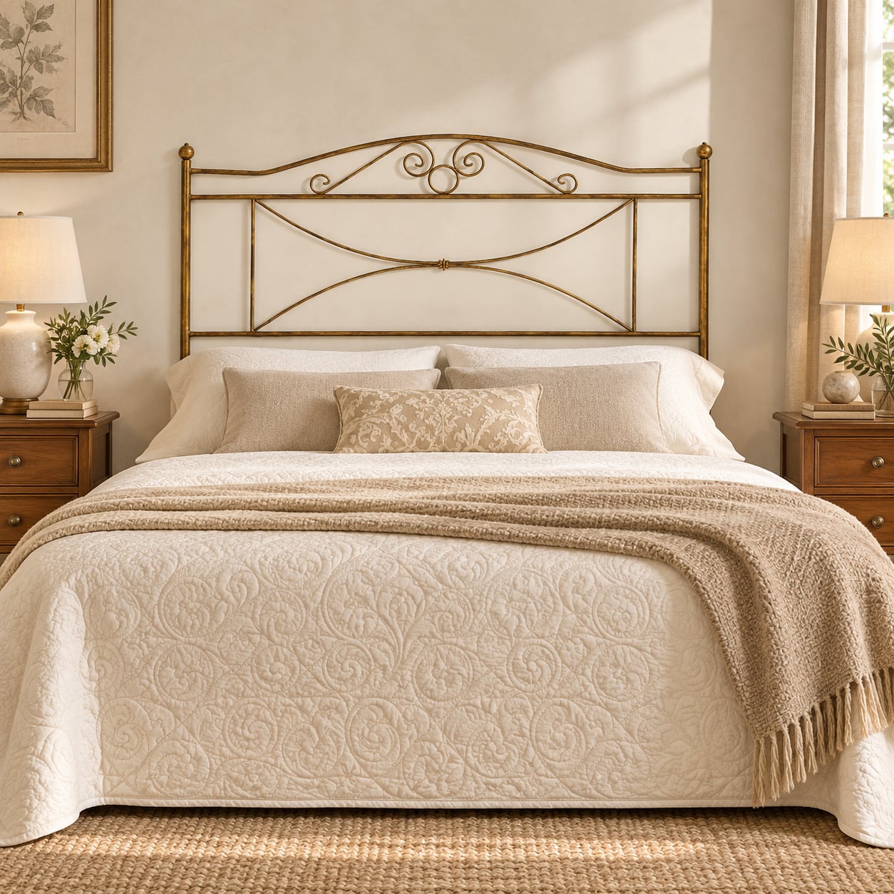 Testata letto matrimoniale in ferro battuto Katya - Bronzo - copertina ambientata