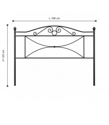 Testata letto matrimoniale in ferro battuto Katya - Nero opaco - dimensioni L 168 × H 125 cm
