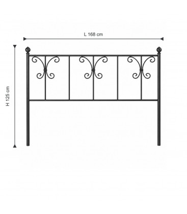 Testata letto matrimoniale in ferro battuto Elena - Nero opaco - dimensioni L 168 × H 125 cm