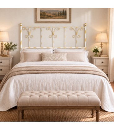 Testata letto matrimoniale in ferro battuto Elena - Bianco oro - copertina della finitura
