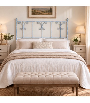 Testata letto matrimoniale in ferro battuto Elena - Azzurro - Shabby Chic - copertina della finitura