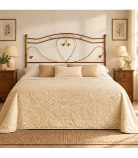 Testata letto matrimoniale in ferro battuto Cuore - Oro ducato - copertina ambientata