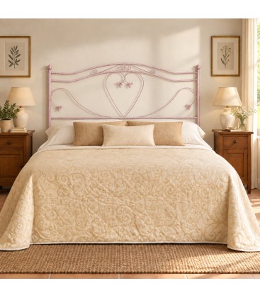 Testata letto matrimoniale in ferro battuto Cuore - Rosa - Shabby Chic - copertina della finitura