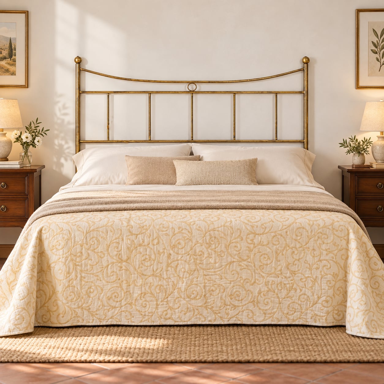 Testata letto matrimoniale in ferro battuto Erika - Bronzo - copertina ambientata