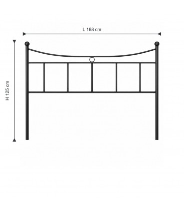 Testata letto matrimoniale in ferro battuto Erika - Nero opaco - dimensioni L 168 × H 125 cm