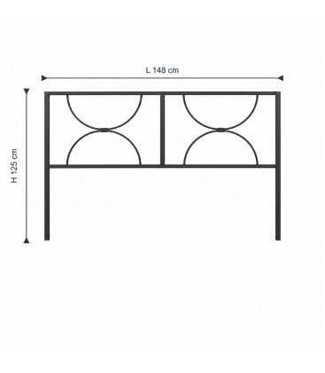 Testata letto francese in ferro Koris - Nero opaco - dimensioni L 148 × H 125 cm