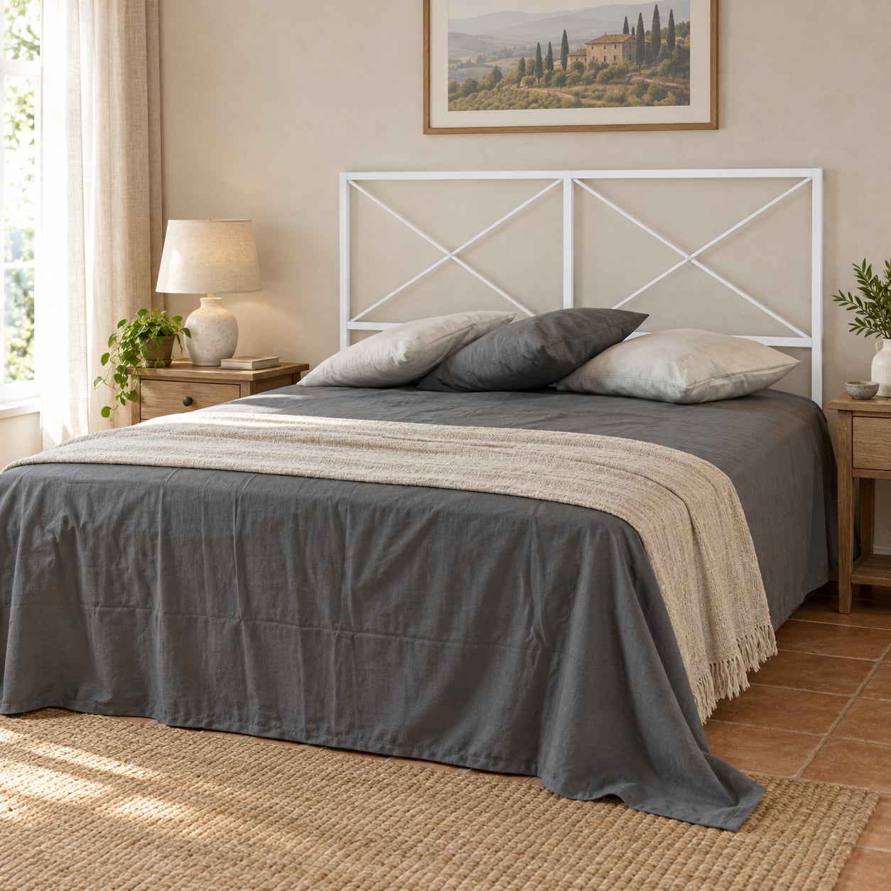 Testata letto francese in ferro Focus - Bianco opaco - copertina ambientata