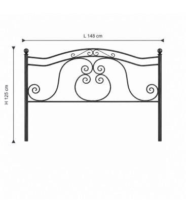 Testata letto francese in ferro battuto Barocco - Nero opaco - dimensioni L 148 × H 125 cm