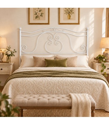 Testata letto francese in ferro battuto Barocco - Bianco lucido - copertina della finitura