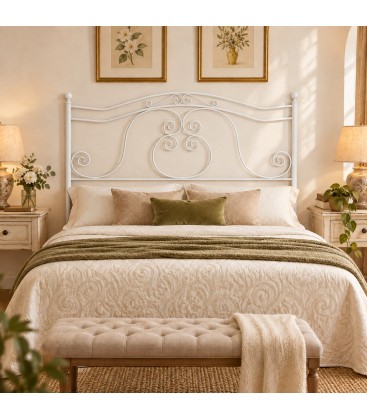 Testata letto francese in ferro battuto Barocco - Bianco opaco - copertina della finitura
