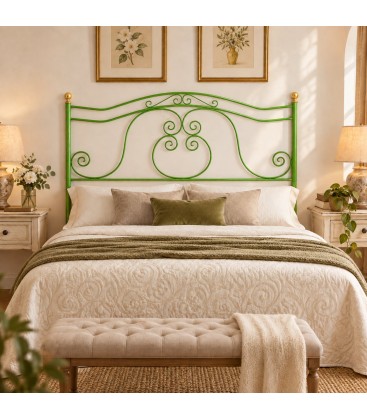 Testata letto francese in ferro battuto Barocco - Verde - copertina della finitura