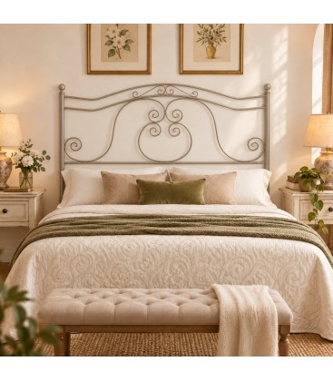 Testata letto francese in ferro battuto Barocco - Tortora - copertina della finitura