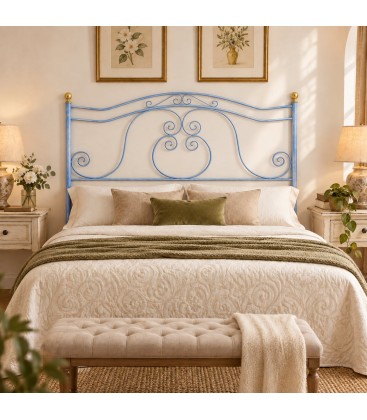 Testata letto francese in ferro battuto Barocco - Azzurro - Shabby Chic - copertina della finitura